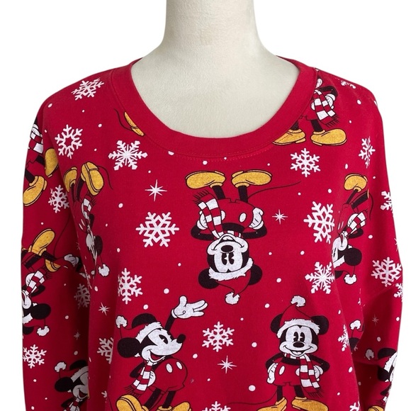 Disney Mickey Mouse Snowflakes Christmas Cotton Blend CrewNeck Sweater Women XXL - Picture 5 of 8